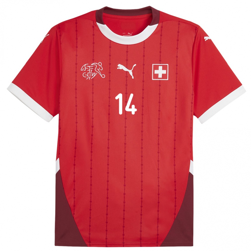 Kinder Fußball Schweiz Michel Aebischer #14 Rot Heimtrikot Trikot 24-26 T-Shirt Luxemburg