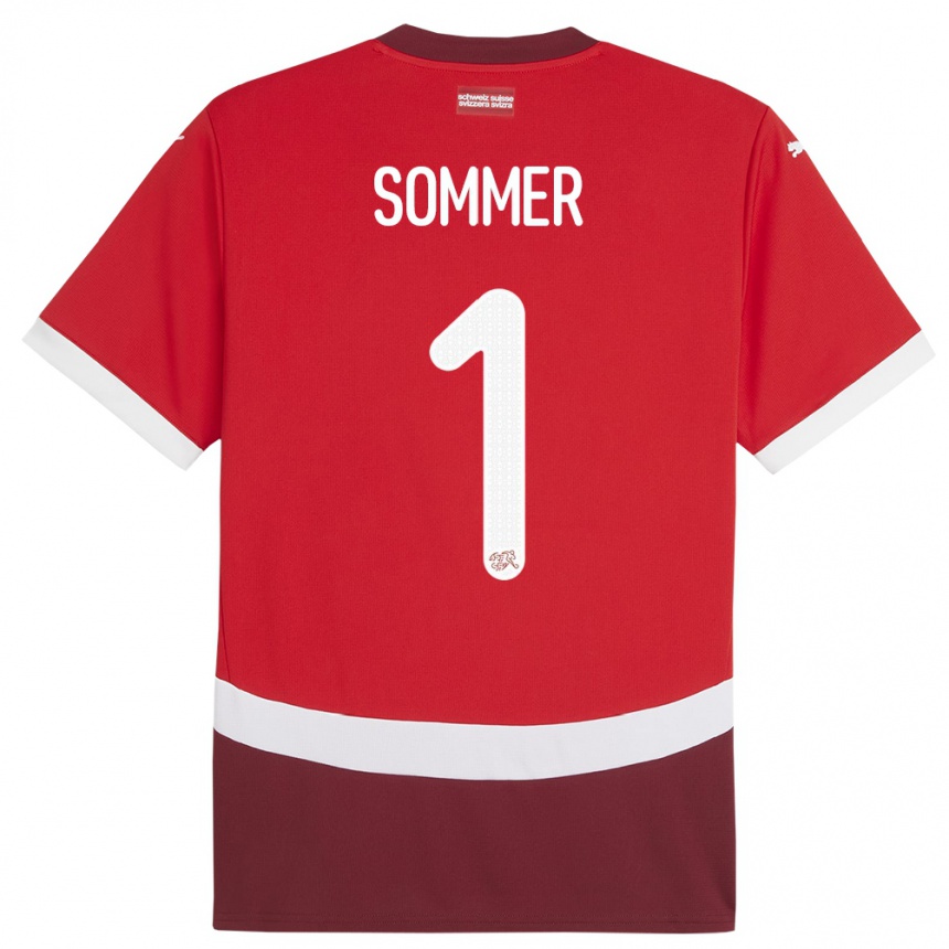 Kinder Fußball Schweiz Yann Sommer #1 Rot Heimtrikot Trikot 24-26 T-Shirt Luxemburg
