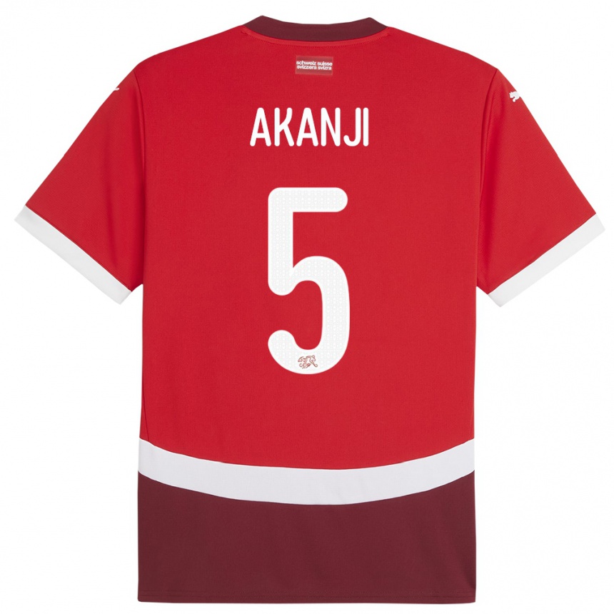 Kinder Fußball Schweiz Manuel Akanji #5 Rot Heimtrikot Trikot 24-26 T-Shirt Luxemburg