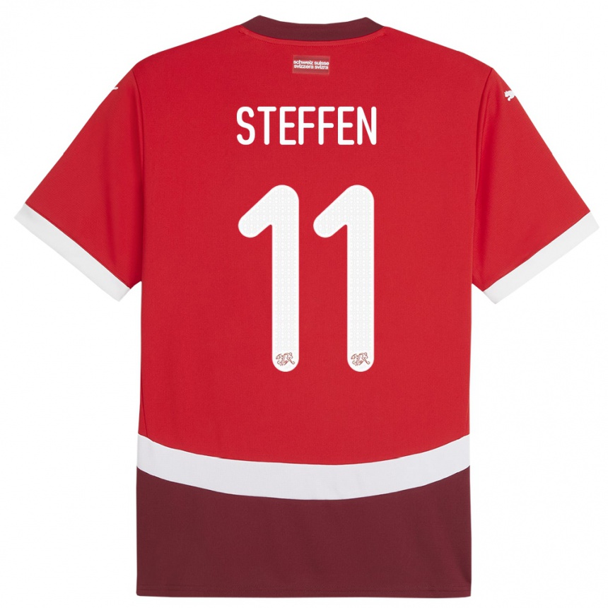 Kinder Fußball Schweiz Renato Steffen #11 Rot Heimtrikot Trikot 24-26 T-Shirt Luxemburg