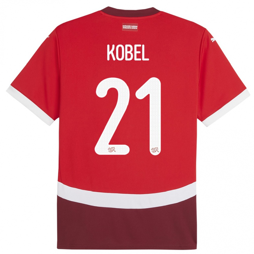 Kinder Fußball Schweiz Gregor Kobel #21 Rot Heimtrikot Trikot 24-26 T-Shirt Luxemburg