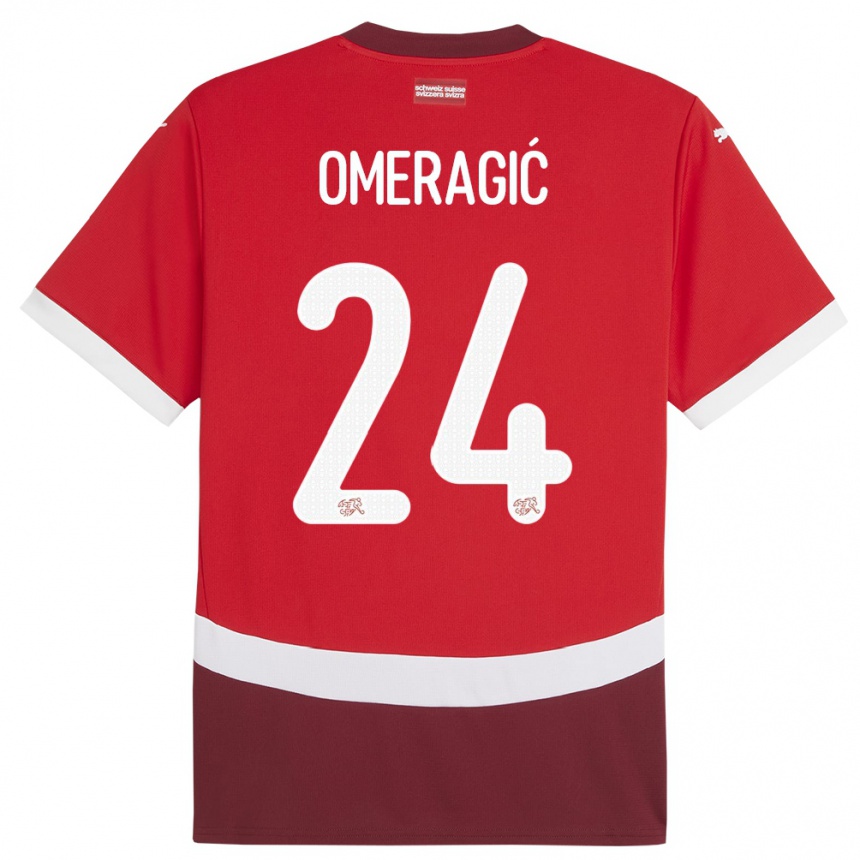 Kinder Fußball Schweiz Becir Omeragic #24 Rot Heimtrikot Trikot 24-26 T-Shirt Luxemburg