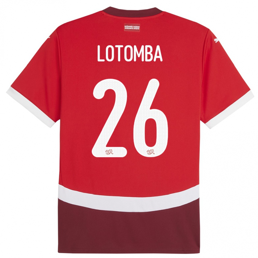 Kinder Fußball Schweiz Jordan Lotomba #26 Rot Heimtrikot Trikot 24-26 T-Shirt Luxemburg