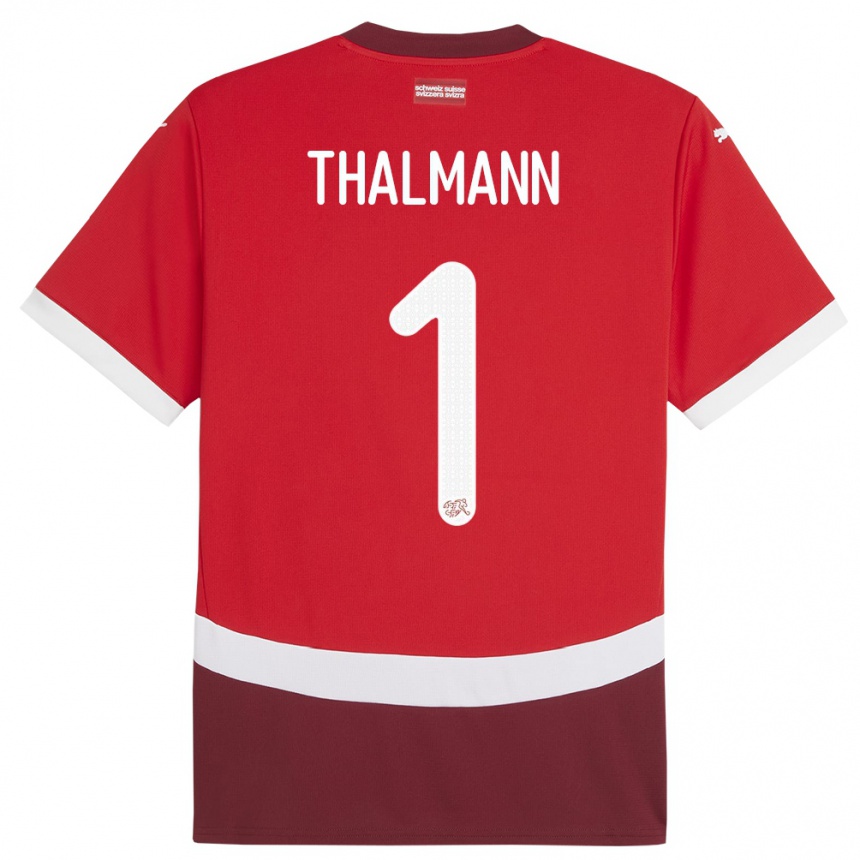 Kinder Fußball Schweiz Gaelle Thalmann #1 Rot Heimtrikot Trikot 24-26 T-Shirt Luxemburg
