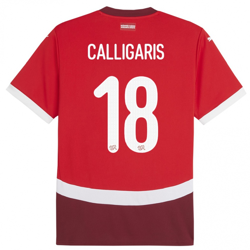 Kinder Fußball Schweiz Viola Calligaris #18 Rot Heimtrikot Trikot 24-26 T-Shirt Luxemburg