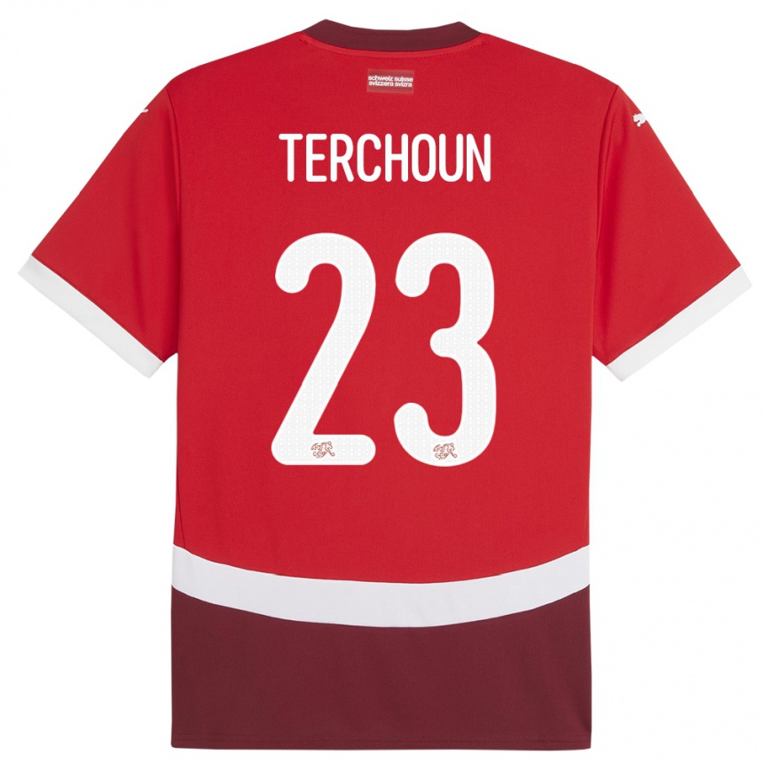 Kinder Fußball Schweiz Meriame Terchoun #23 Rot Heimtrikot Trikot 24-26 T-Shirt Luxemburg