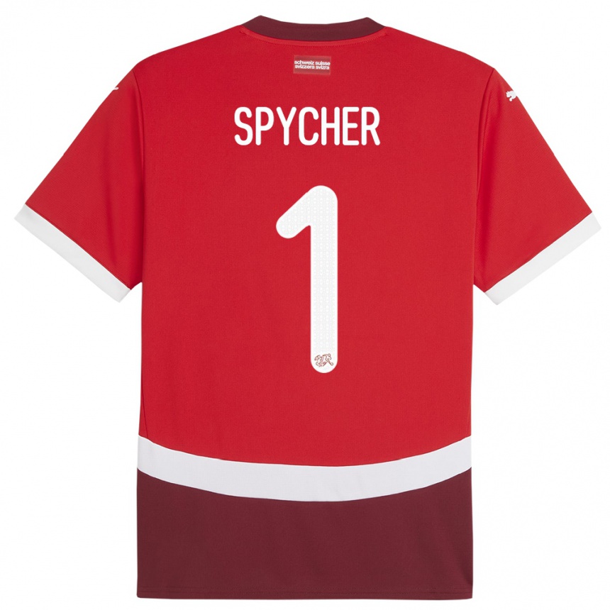 Kinder Fußball Schweiz Tim Spycher #1 Rot Heimtrikot Trikot 24-26 T-Shirt Luxemburg