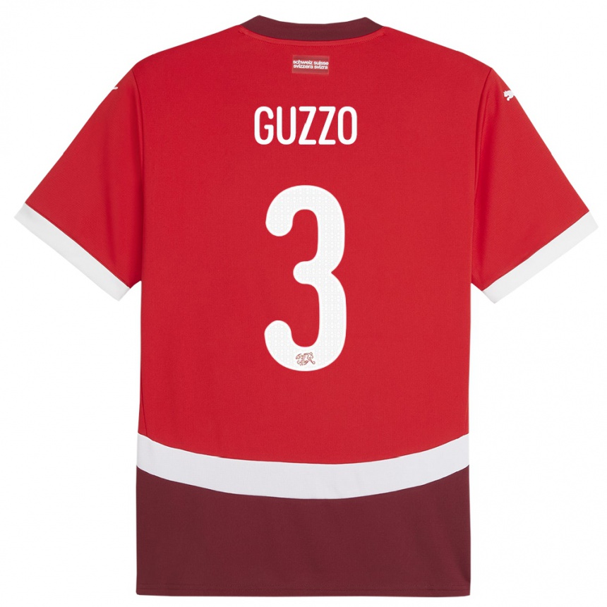 Kinder Fußball Schweiz Ramon Guzzo #3 Rot Heimtrikot Trikot 24-26 T-Shirt Luxemburg