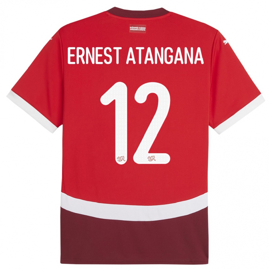 Kinder Fußball Schweiz Brian Ernest Atangana #12 Rot Heimtrikot Trikot 24-26 T-Shirt Luxemburg