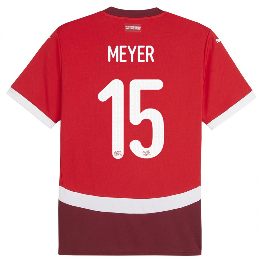 Kinder Fußball Schweiz Leny Meyer #15 Rot Heimtrikot Trikot 24-26 T-Shirt Luxemburg
