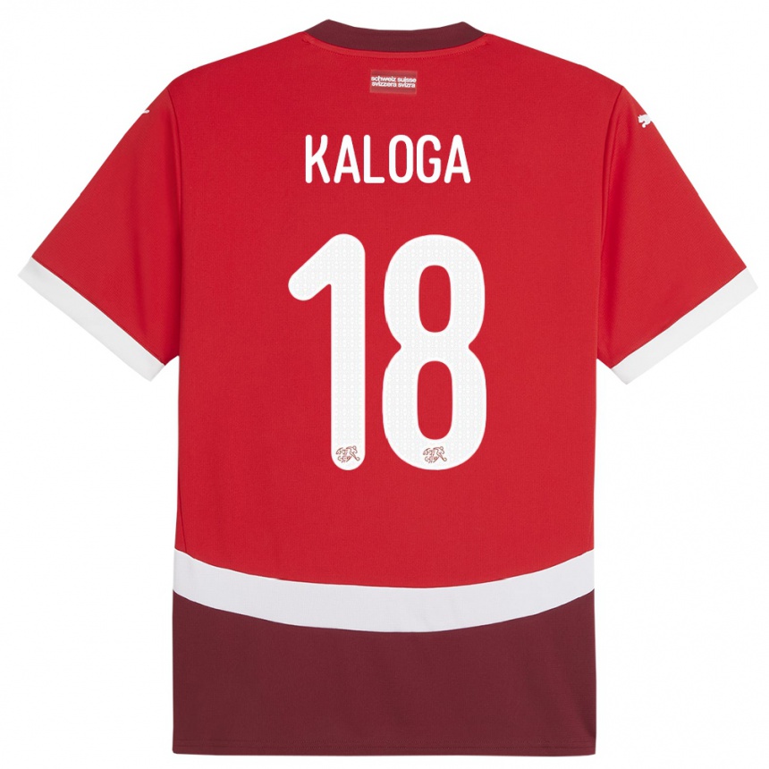 Kinder Fußball Schweiz Issa Kaloga #18 Rot Heimtrikot Trikot 24-26 T-Shirt Luxemburg