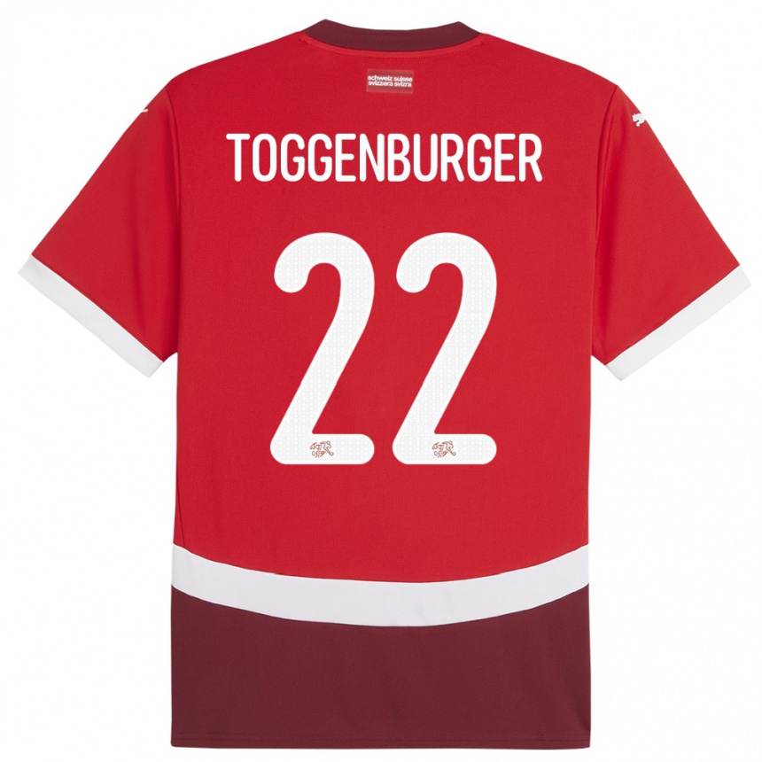 Kinder Fußball Schweiz Nando Toggenburger #22 Rot Heimtrikot Trikot 24-26 T-Shirt Luxemburg