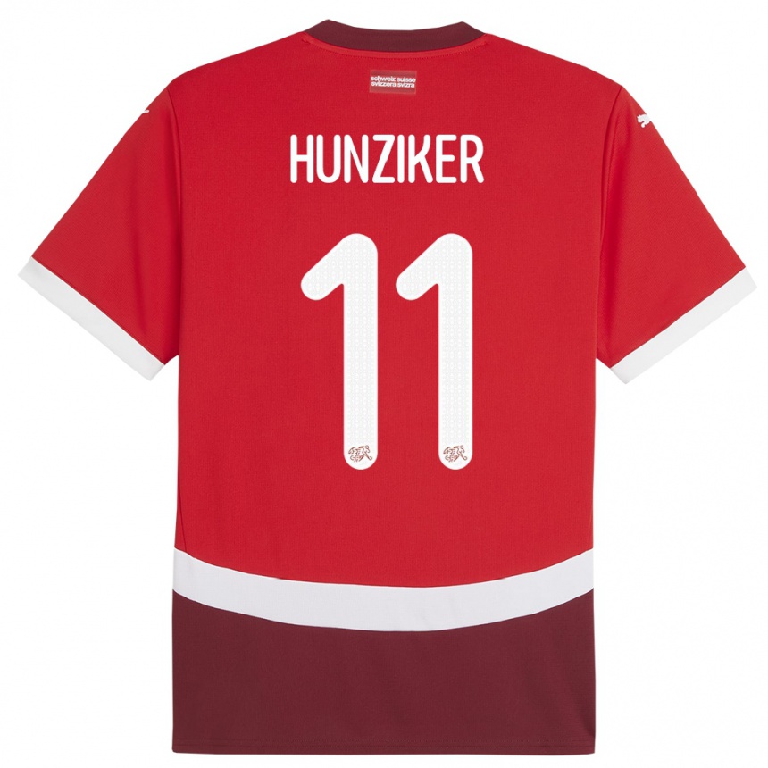 Kinder Fußball Schweiz Andrin Hunziker #11 Rot Heimtrikot Trikot 24-26 T-Shirt Luxemburg