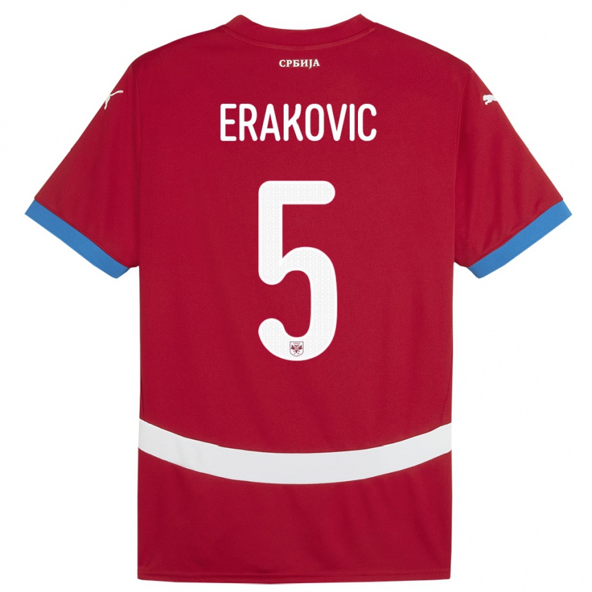 Kinder Fußball Serbien Strahinja Erakovic #5 Rot Heimtrikot Trikot 24-26 T-Shirt Luxemburg