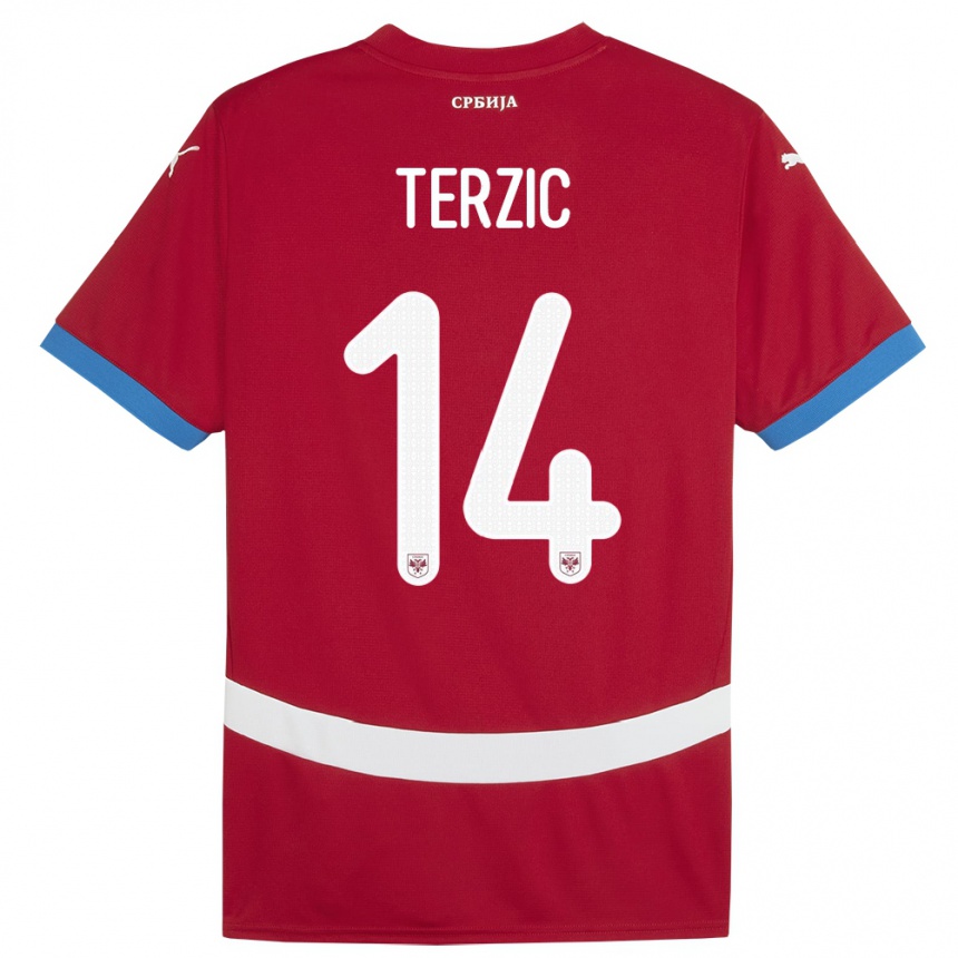 Kinder Fußball Serbien Aleksa Terzic #14 Rot Heimtrikot Trikot 24-26 T-Shirt Luxemburg