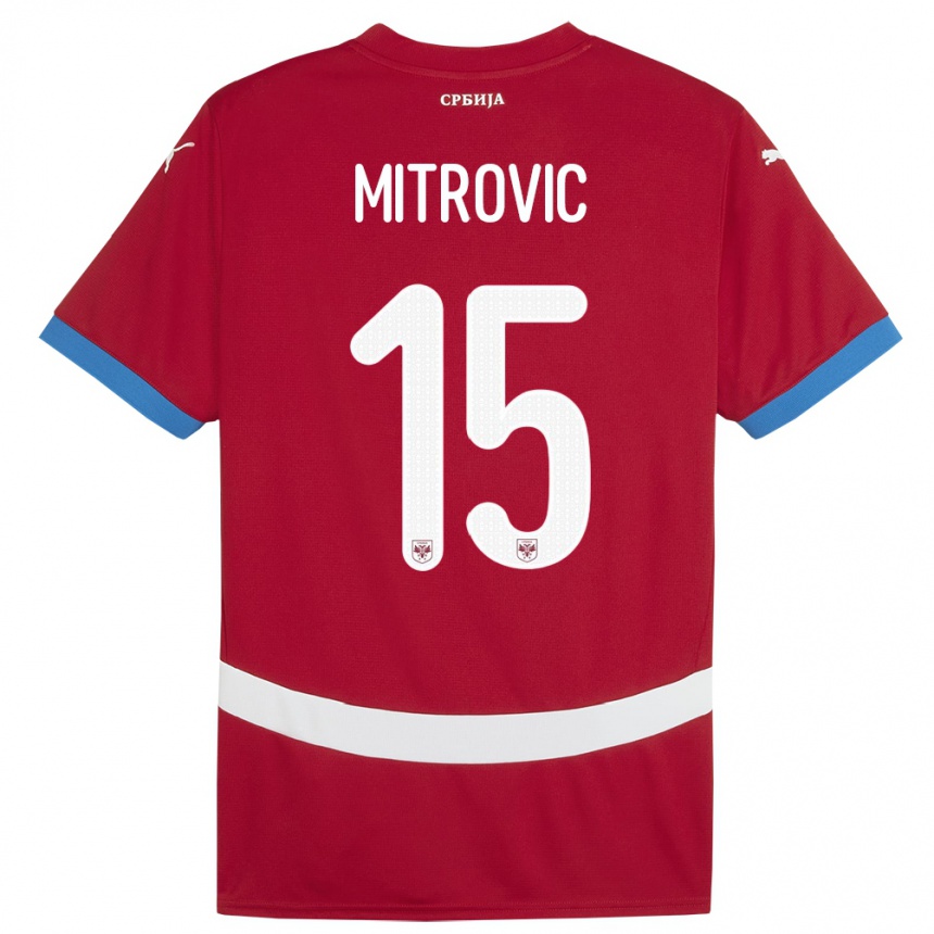 Kinder Fußball Serbien Stefan Mitrovic #15 Rot Heimtrikot Trikot 24-26 T-Shirt Luxemburg