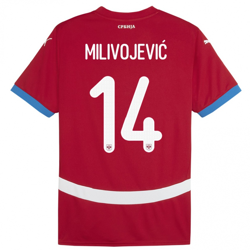 Kinder Fußball Serbien Vesna Milivojevic #14 Rot Heimtrikot Trikot 24-26 T-Shirt Luxemburg