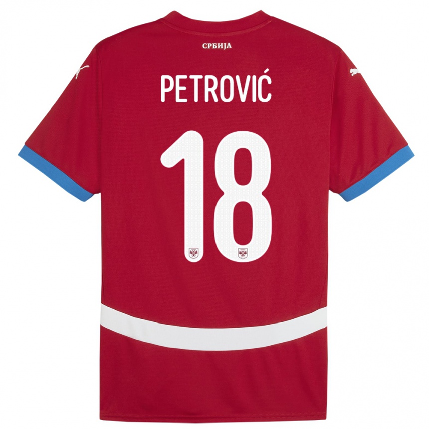 Kinder Fußball Serbien Emilija Petrovic #18 Rot Heimtrikot Trikot 24-26 T-Shirt Luxemburg