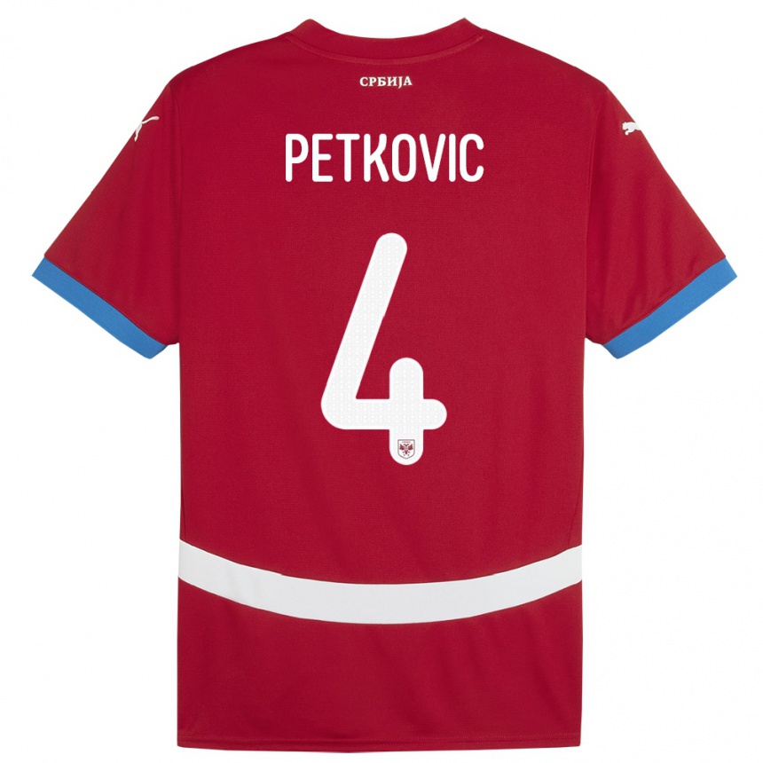 Kinder Fußball Serbien Nikola Petkovic #4 Rot Heimtrikot Trikot 24-26 T-Shirt Luxemburg