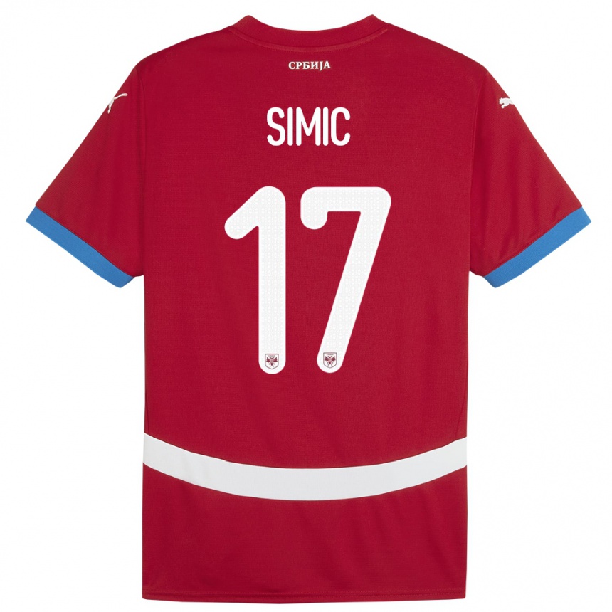 Kinder Fußball Serbien Jan Carlo Simic #17 Rot Heimtrikot Trikot 24-26 T-Shirt Luxemburg