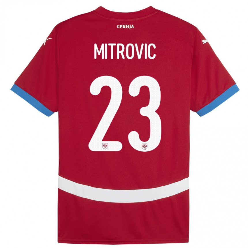 Kinder Fußball Serbien Vuk Mitrovic #23 Rot Heimtrikot Trikot 24-26 T-Shirt Luxemburg
