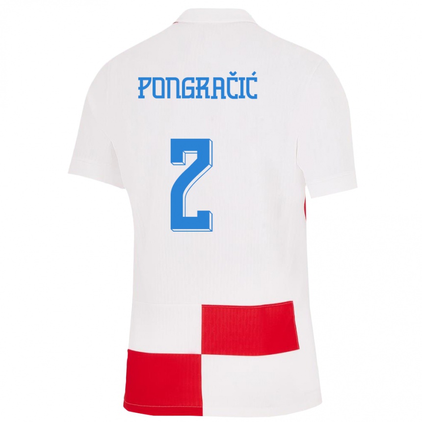 Kinder Fußball Kroatien Marin Pongracic #2 Weiß Rot Heimtrikot Trikot 24-26 T-Shirt Luxemburg