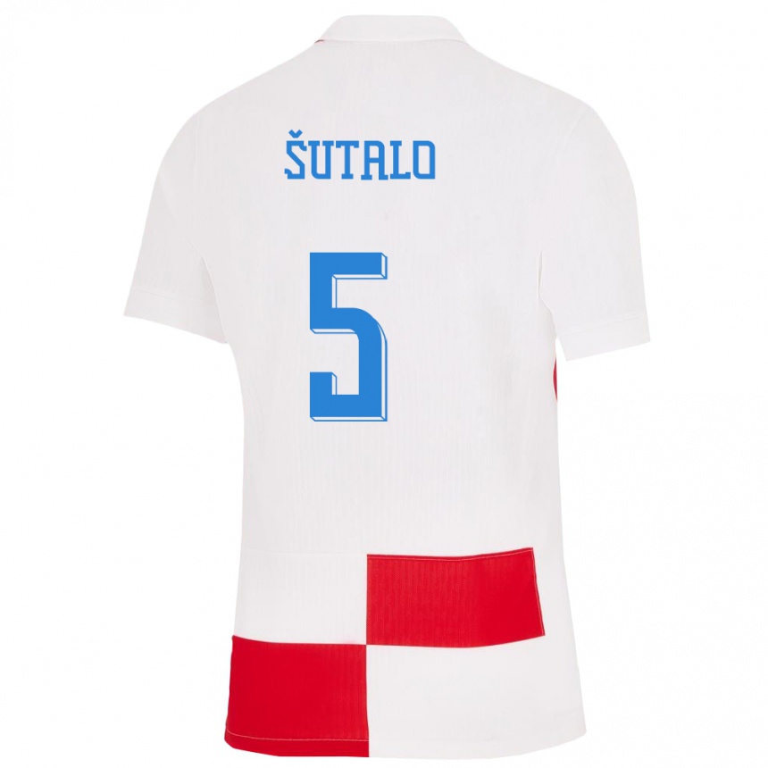 Kinder Fußball Kroatien Josip Sutalo #5 Weiß Rot Heimtrikot Trikot 24-26 T-Shirt Luxemburg