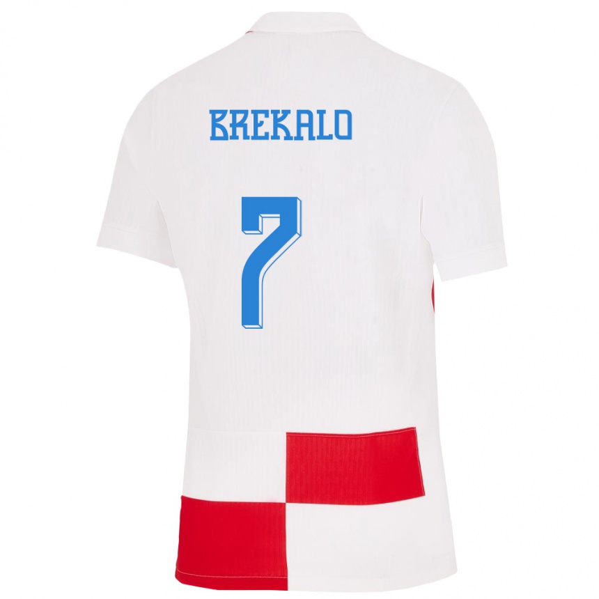 Kinder Fußball Kroatien Josip Brekalo #7 Weiß Rot Heimtrikot Trikot 24-26 T-Shirt Luxemburg