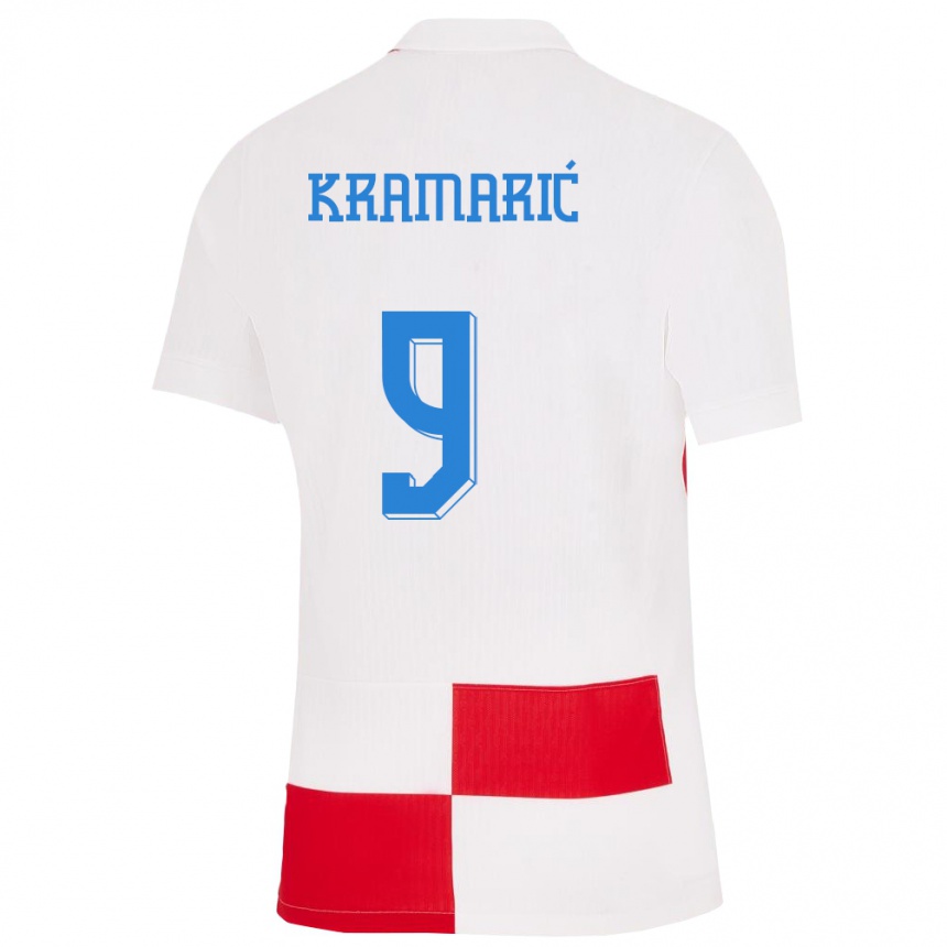 Kinder Fußball Kroatien Andrej Kramaric #9 Weiß Rot Heimtrikot Trikot 24-26 T-Shirt Luxemburg