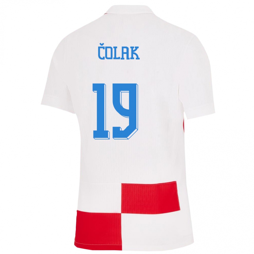 Kinder Fußball Kroatien Antonio Colak #19 Weiß Rot Heimtrikot Trikot 24-26 T-Shirt Luxemburg