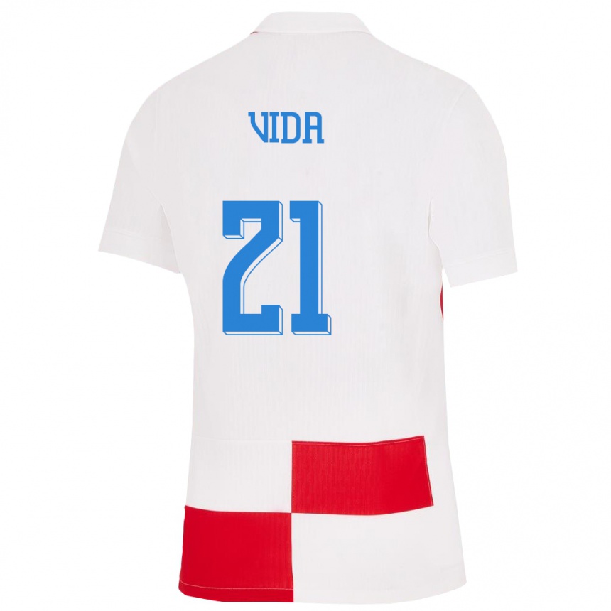 Kinder Fußball Kroatien Domagoj Vida #21 Weiß Rot Heimtrikot Trikot 24-26 T-Shirt Luxemburg