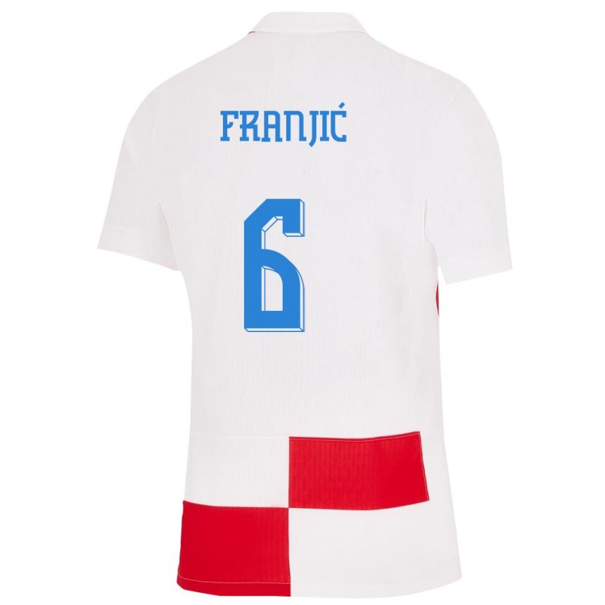 Kinder Fußball Kroatien Bartol Franjic #6 Weiß Rot Heimtrikot Trikot 24-26 T-Shirt Luxemburg