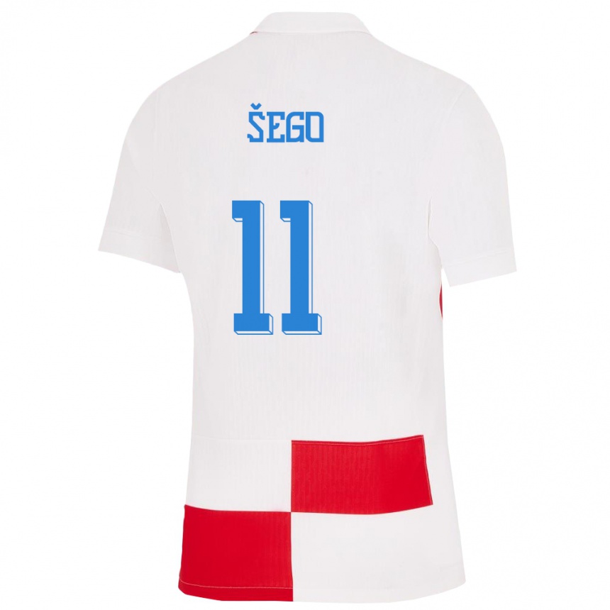 Kinder Fußball Kroatien Michele Sego #11 Weiß Rot Heimtrikot Trikot 24-26 T-Shirt Luxemburg