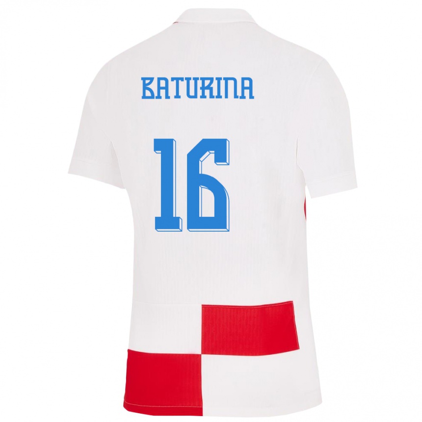 Kinder Fußball Kroatien Martin Baturina #16 Weiß Rot Heimtrikot Trikot 24-26 T-Shirt Luxemburg