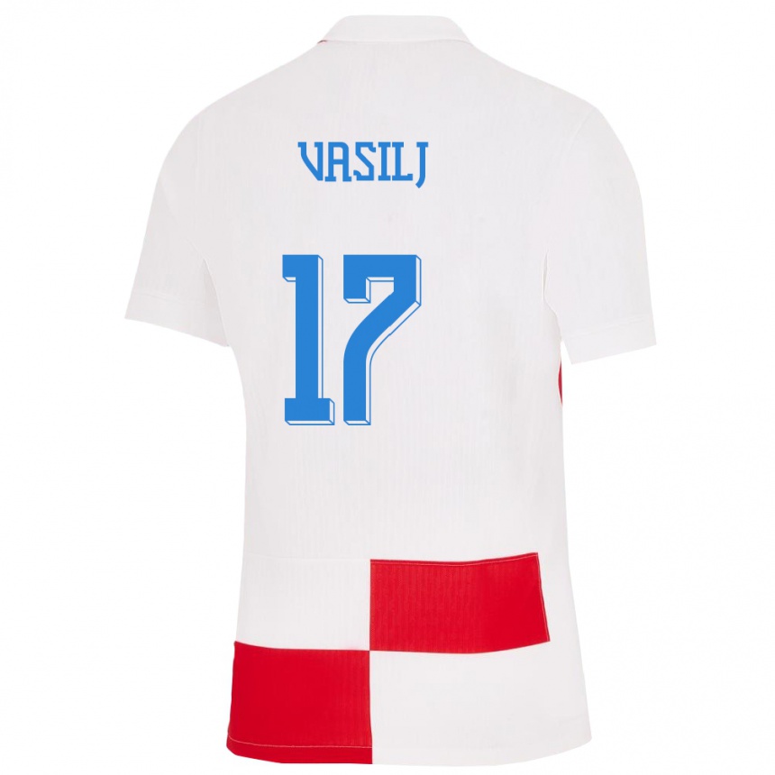 Kinder Fußball Kroatien Jakov Anton Vasilj #17 Weiß Rot Heimtrikot Trikot 24-26 T-Shirt Luxemburg