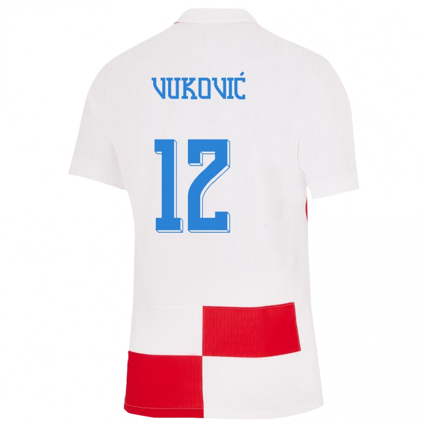 Kinder Fußball Kroatien Ante Vukovic #12 Weiß Rot Heimtrikot Trikot 24-26 T-Shirt Luxemburg