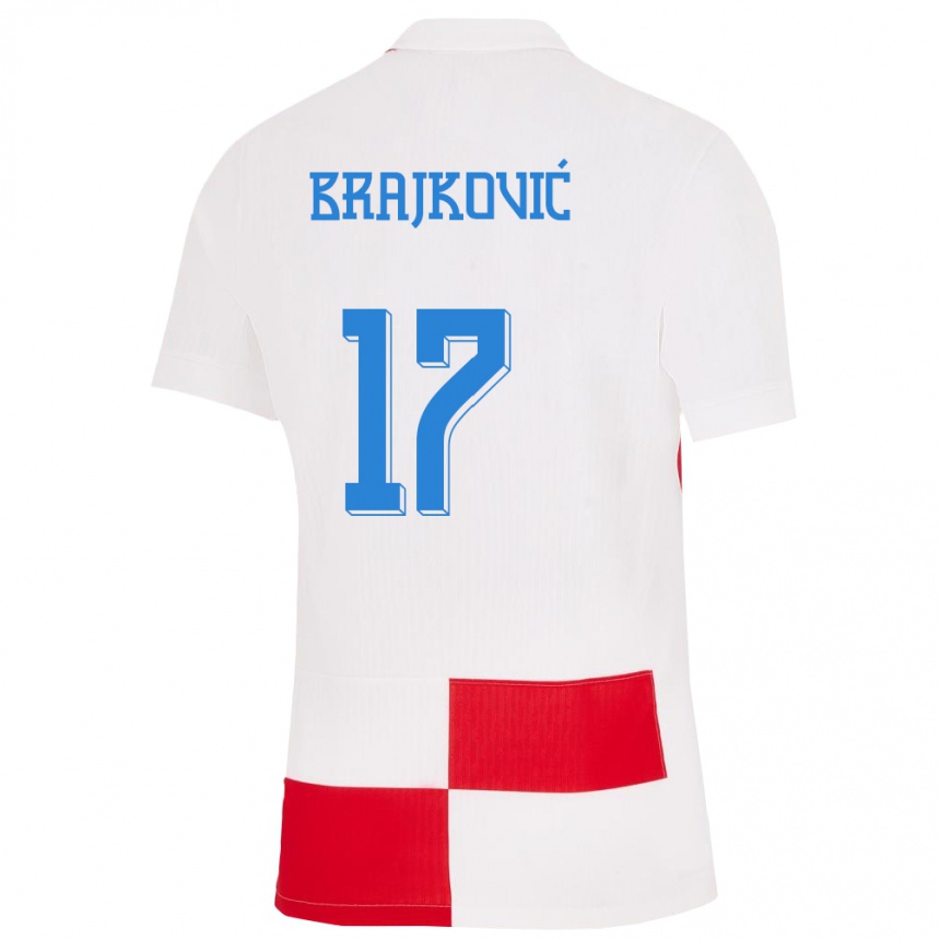 Kinder Fußball Kroatien Roko Brajkovic #17 Weiß Rot Heimtrikot Trikot 24-26 T-Shirt Luxemburg