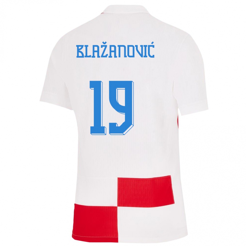 Kinder Fußball Kroatien Antonio Blazanovic #19 Weiß Rot Heimtrikot Trikot 24-26 T-Shirt Luxemburg