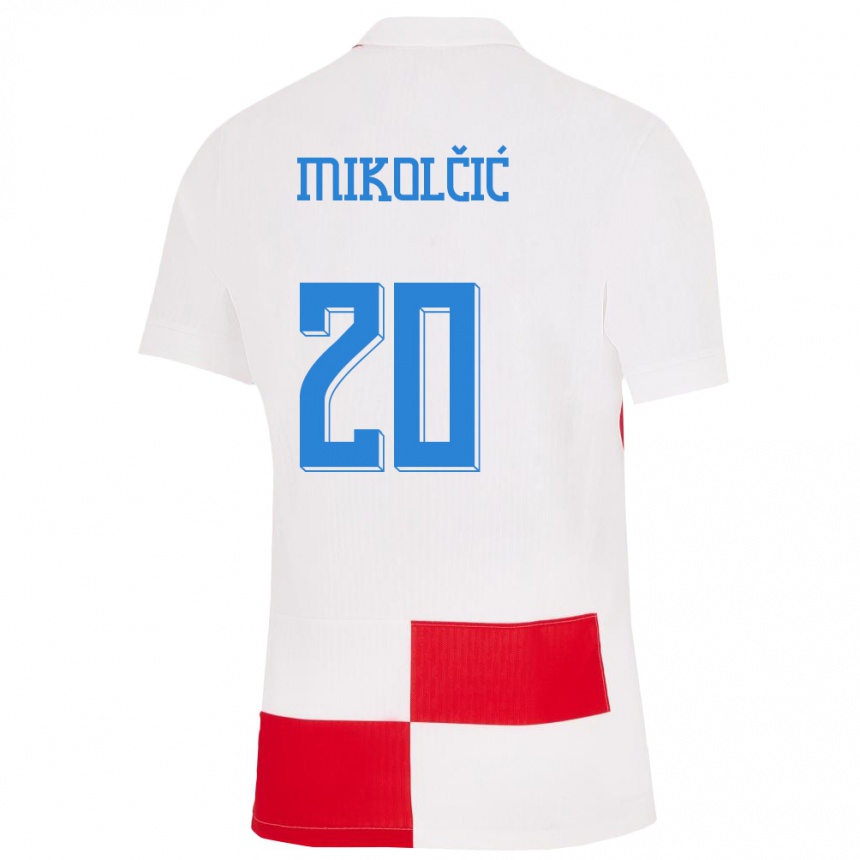 Kinder Fußball Kroatien Simun Mikolcic #20 Weiß Rot Heimtrikot Trikot 24-26 T-Shirt Luxemburg