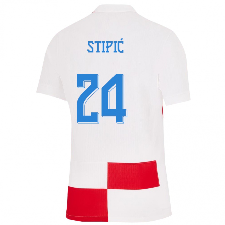 Kinder Fußball Kroatien Mihael Stipic #24 Weiß Rot Heimtrikot Trikot 24-26 T-Shirt Luxemburg