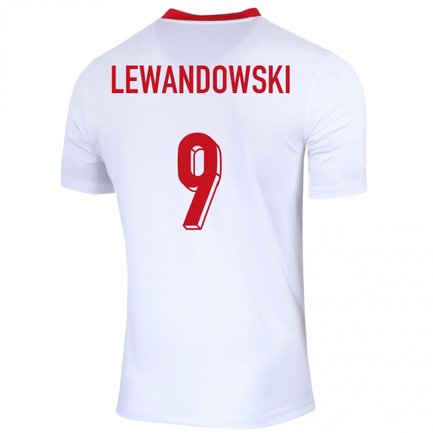 Kinder Fußball Polen Robert Lewandowski #9 Weiß Heimtrikot Trikot 24-26 T-Shirt Luxemburg