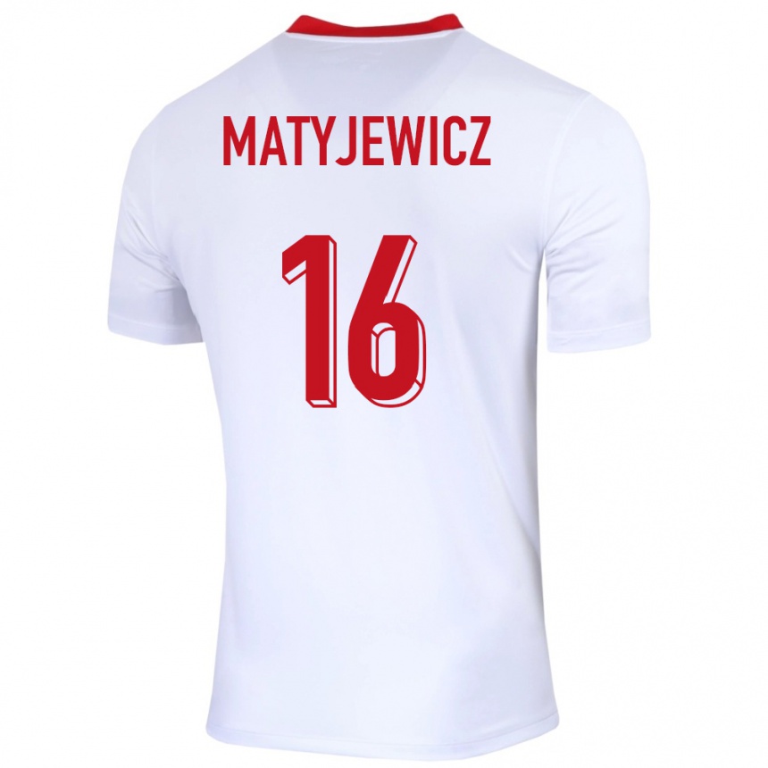 Kinder Fußball Polen Wiktor Matyjewicz #16 Weiß Heimtrikot Trikot 24-26 T-Shirt Luxemburg