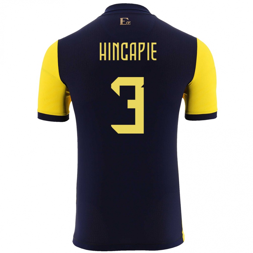 Kinder Fußball Ecuador Piero Hincapie #3 Gelb Heimtrikot Trikot 24-26 T-Shirt Luxemburg