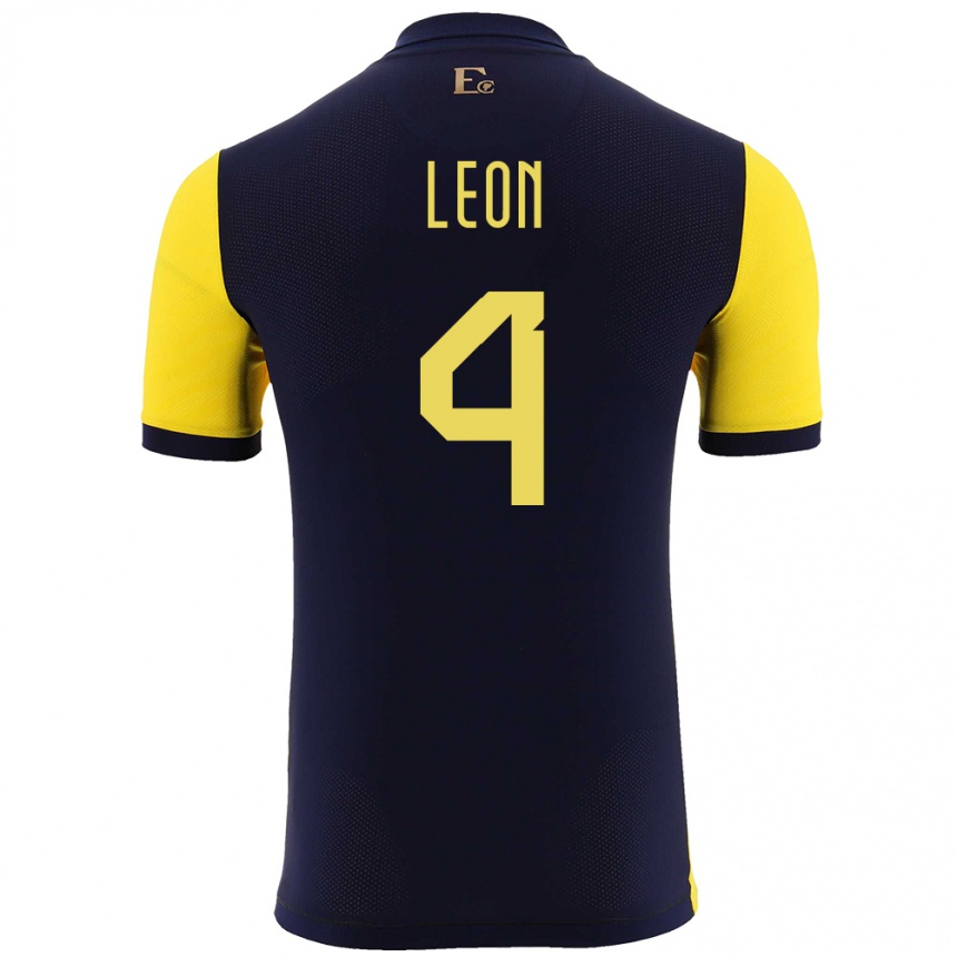 Kinder Fußball Ecuador Fernando Leon #4 Gelb Heimtrikot Trikot 24-26 T-Shirt Luxemburg