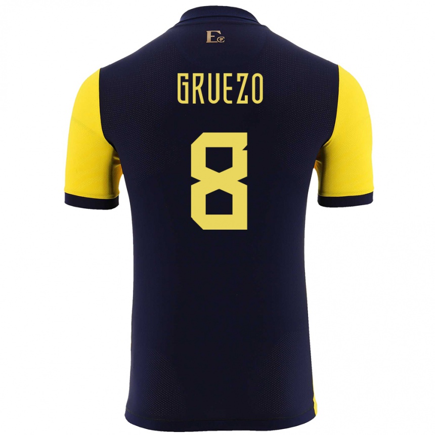 Kinder Fußball Ecuador Carlos Gruezo #8 Gelb Heimtrikot Trikot 24-26 T-Shirt Luxemburg