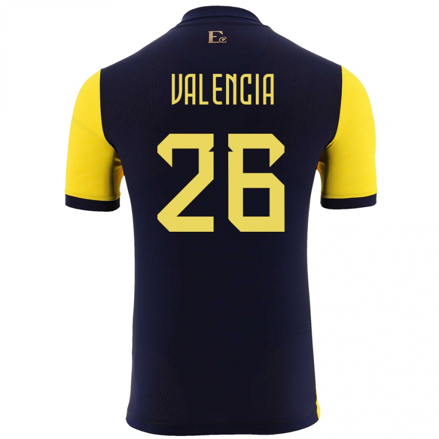 Kinder Fußball Ecuador Anthony Valencia #26 Gelb Heimtrikot Trikot 24-26 T-Shirt Luxemburg