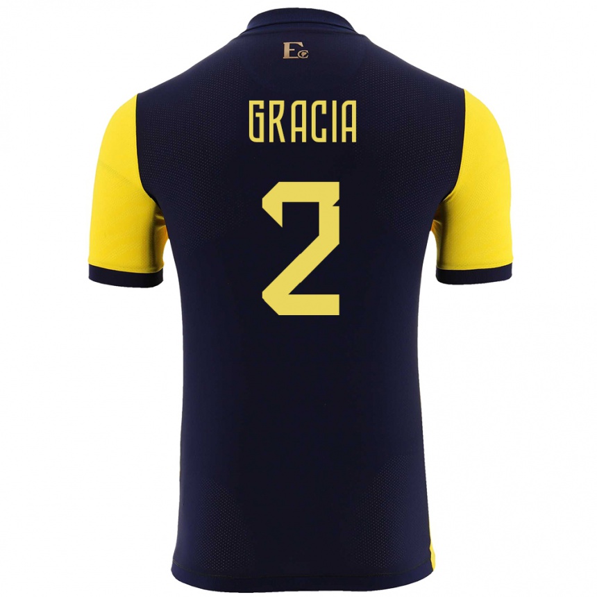 Kinder Fußball Ecuador Ericka Gracia #2 Gelb Heimtrikot Trikot 24-26 T-Shirt Luxemburg