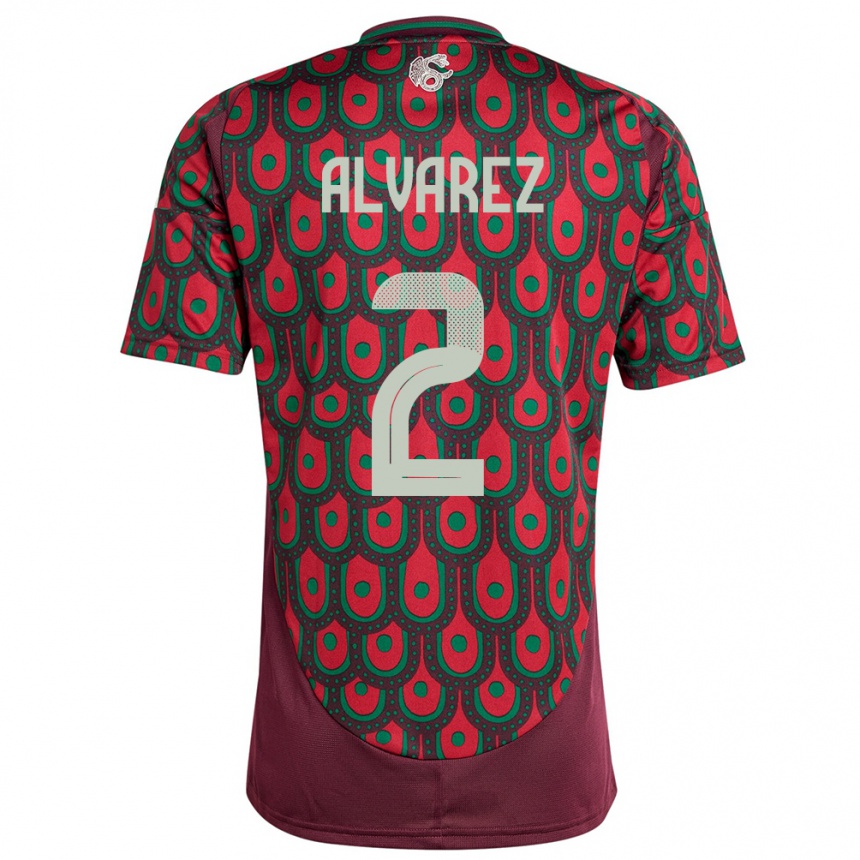 Kinder Fußball Mexiko Kevin Alvarez #2 Kastanienbraun Heimtrikot Trikot 24-26 T-Shirt Luxemburg