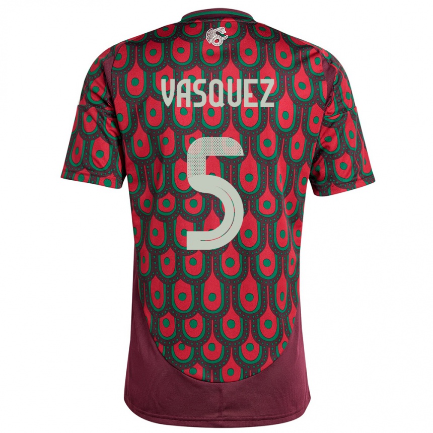 Kinder Fußball Mexiko Johan Vasquez #5 Kastanienbraun Heimtrikot Trikot 24-26 T-Shirt Luxemburg