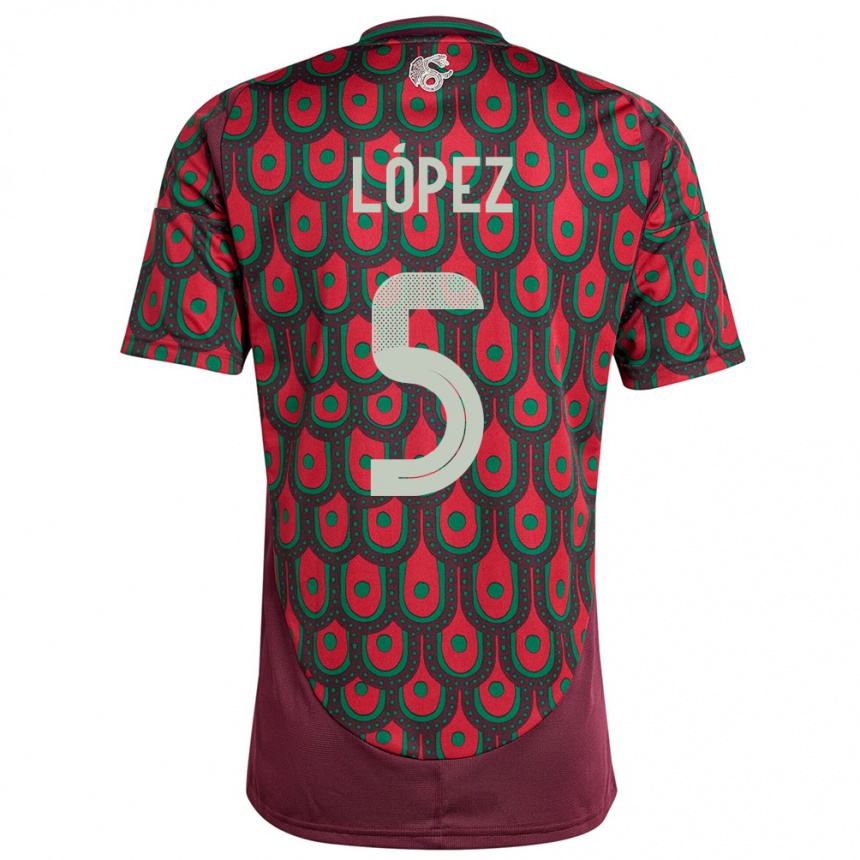 Kinder Fußball Mexiko Jimena Lopez #5 Kastanienbraun Heimtrikot Trikot 24-26 T-Shirt Luxemburg
